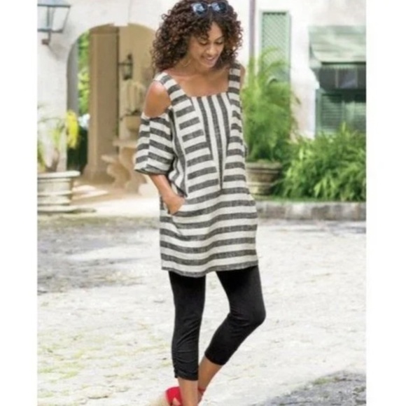 Soft Surroundings Sunset Park Cold Shoulder Tunic Striped Top Size M - Picture 3 of 12